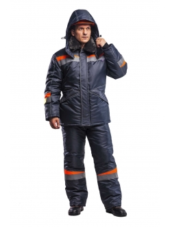 Костюм мужской куртка/полукомбинезон "КОМФОРТ" (темно-серый/оранжевый) Класс защиты: 2 (III климатический пояс). 