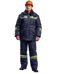 Костюм мужской куртка/полукомбинезон "КОМФОРТ" (темно-синий/неоновый) Класс защиты: 2 (III климатический пояс).