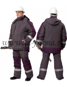 КОСТЮМ мужской ЭКСПЕРТ куртка и брюки. Серый/баклажан. Класс защиты: 2 (III климатический пояс)