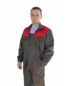Костюм Специалист куртка+полукомбинезон тк.саржа 100% пл.250г/м2 серый/красный № 106-С